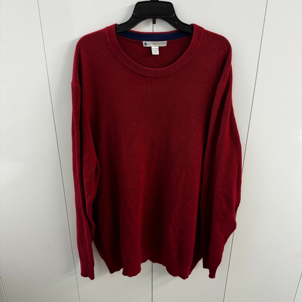 Southern Proper Mens Red Waffle Knit Crewneck Sweater 3XLT Big & Tall Cotton
